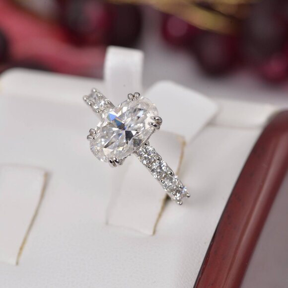 Certified 7.5ct Oval Cut Moissanite Engagement Ring - Picture 6 of 6